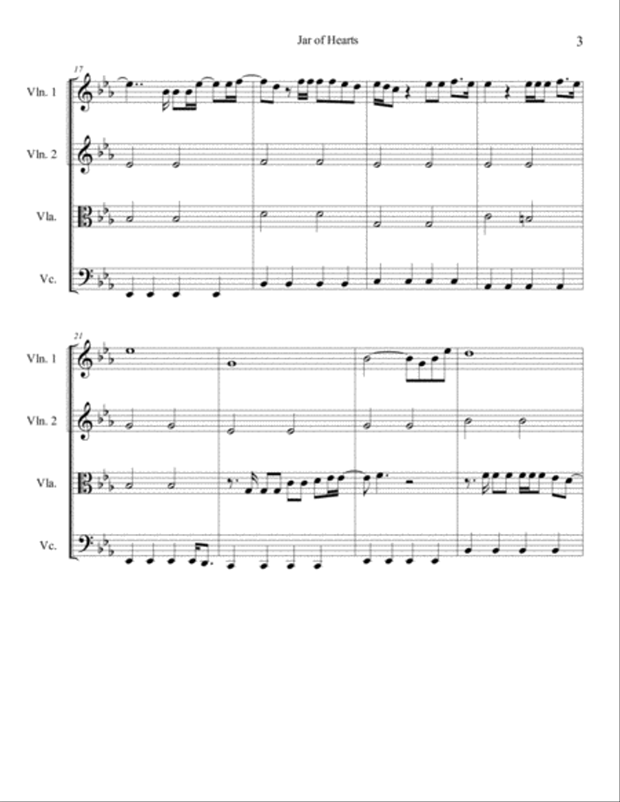 Jar Of Hearts String Quartet scores gallery preview page 3