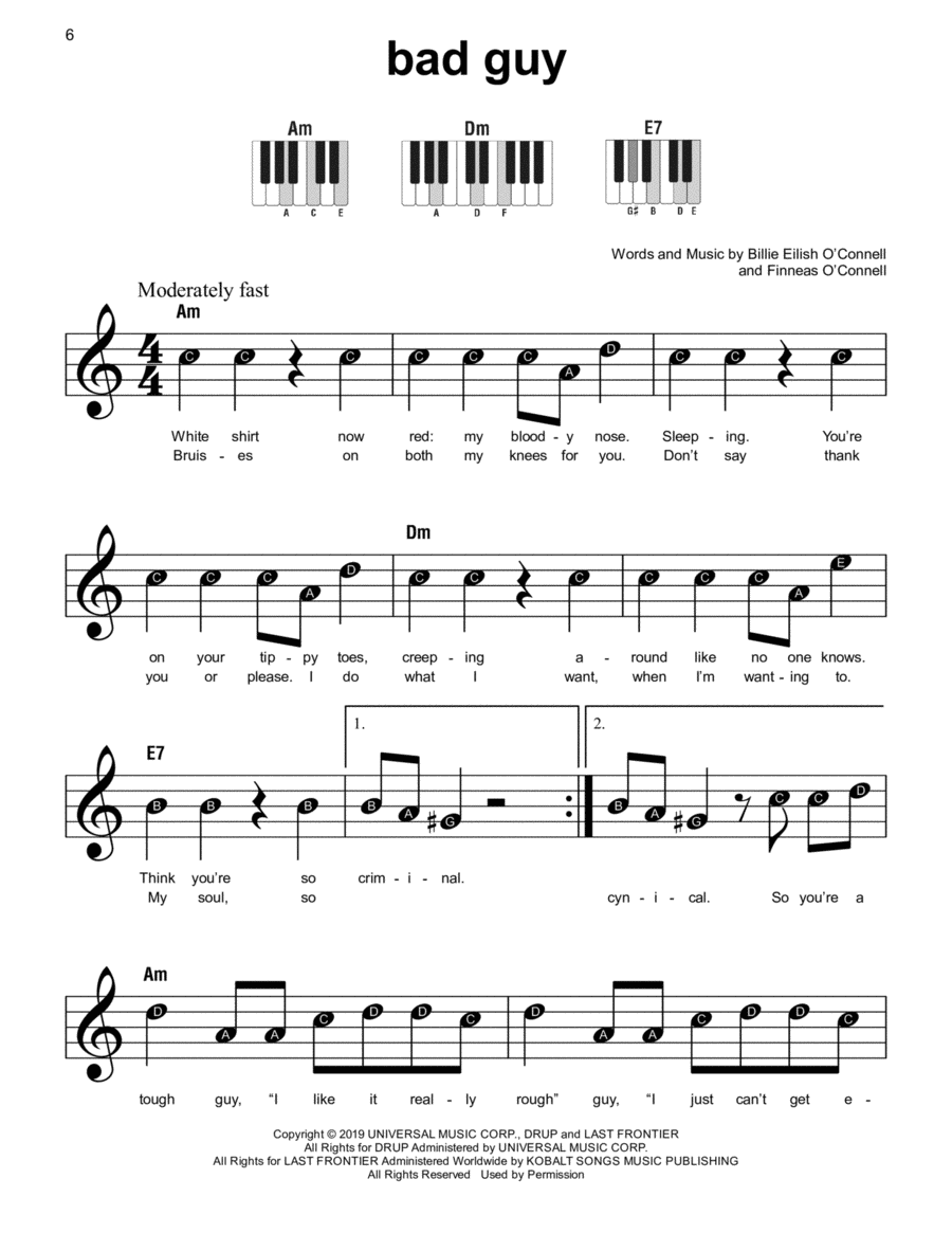 bad guy Easy Piano scores gallery preview page 1