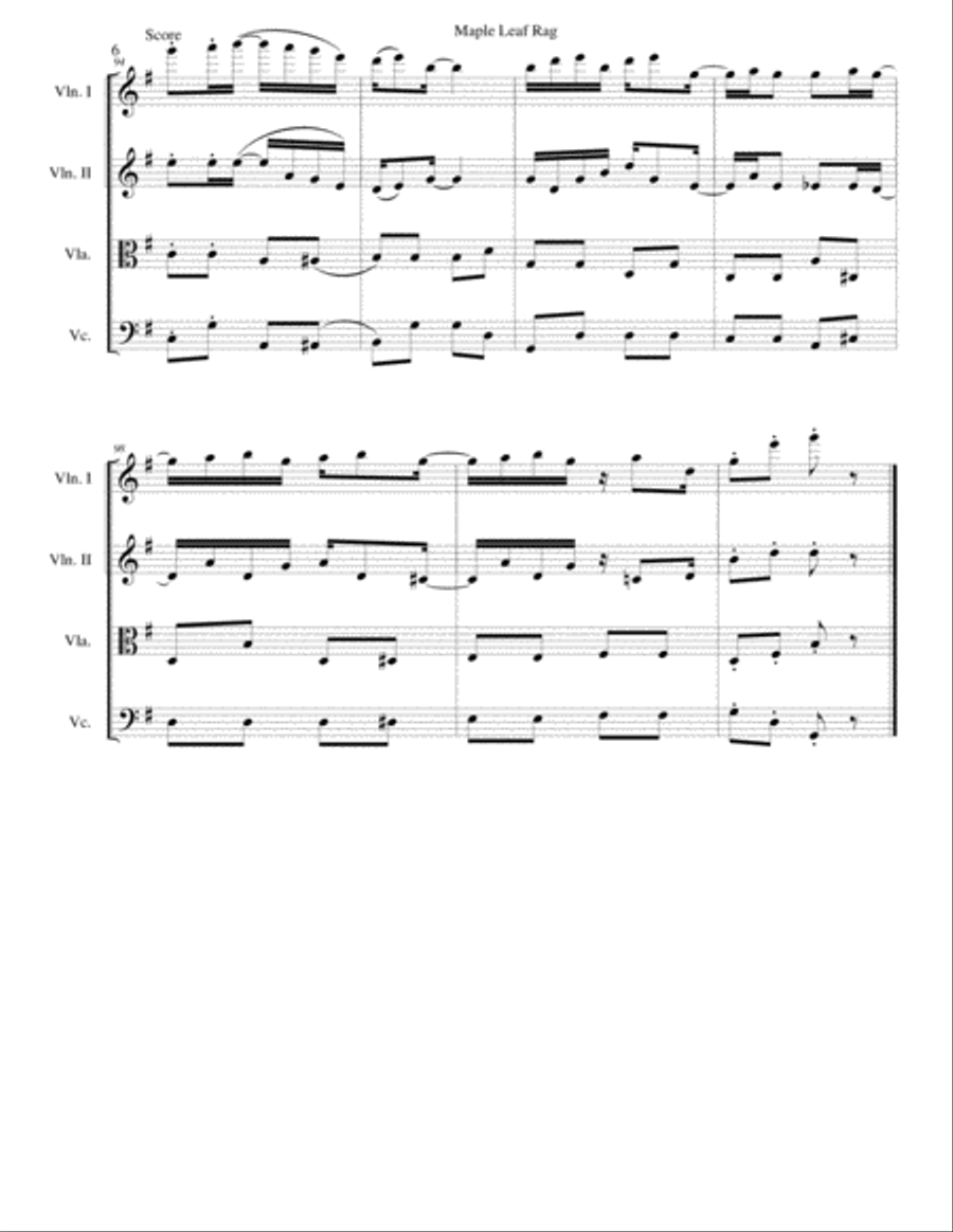Maple Leaf Rag for string quartet String Quartet scores gallery preview page 6