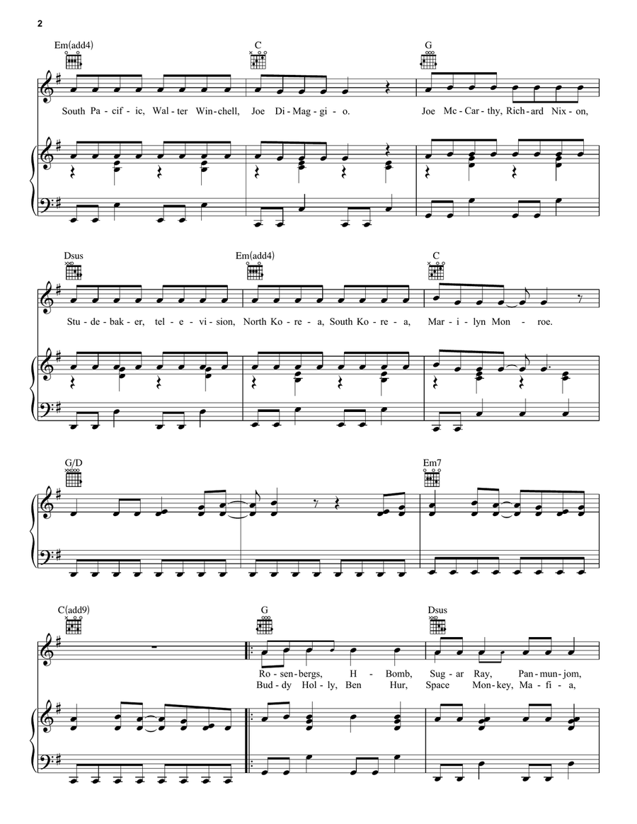 We Didn't Start The Fire Piano, Vocal, Guitar scores gallery preview page 2