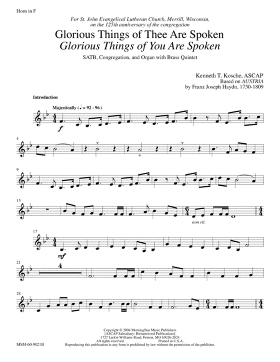 Glorious Things of Thee Are Spoken (Downloadable Instrumental Parts)