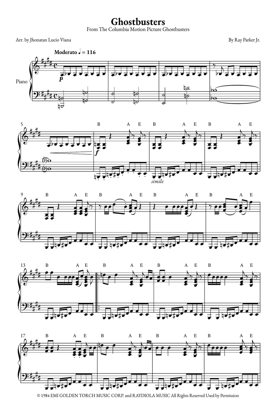Ghostbusters Piano Solo scores gallery preview page 1