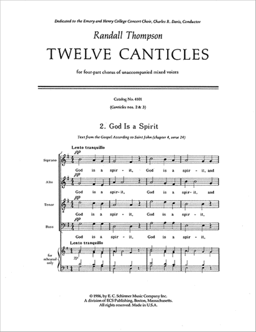 Twelve Canticles: 2. God is a Spirit; 3. When Thou Liest Down