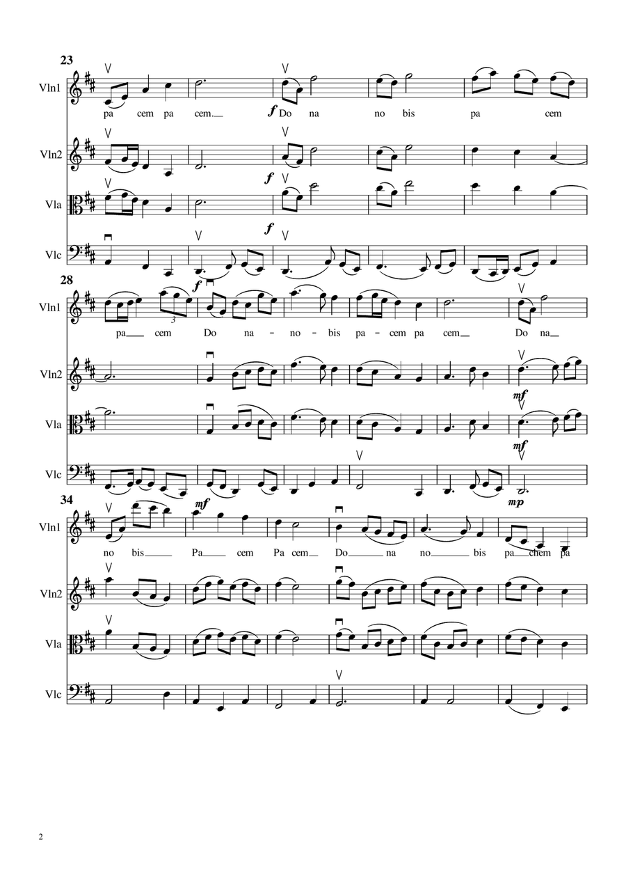 Dona Nobis Pachem, for 2 Violins (or Violin, Viola), and Cello, with Lyrics String Trio scores gallery preview page 2