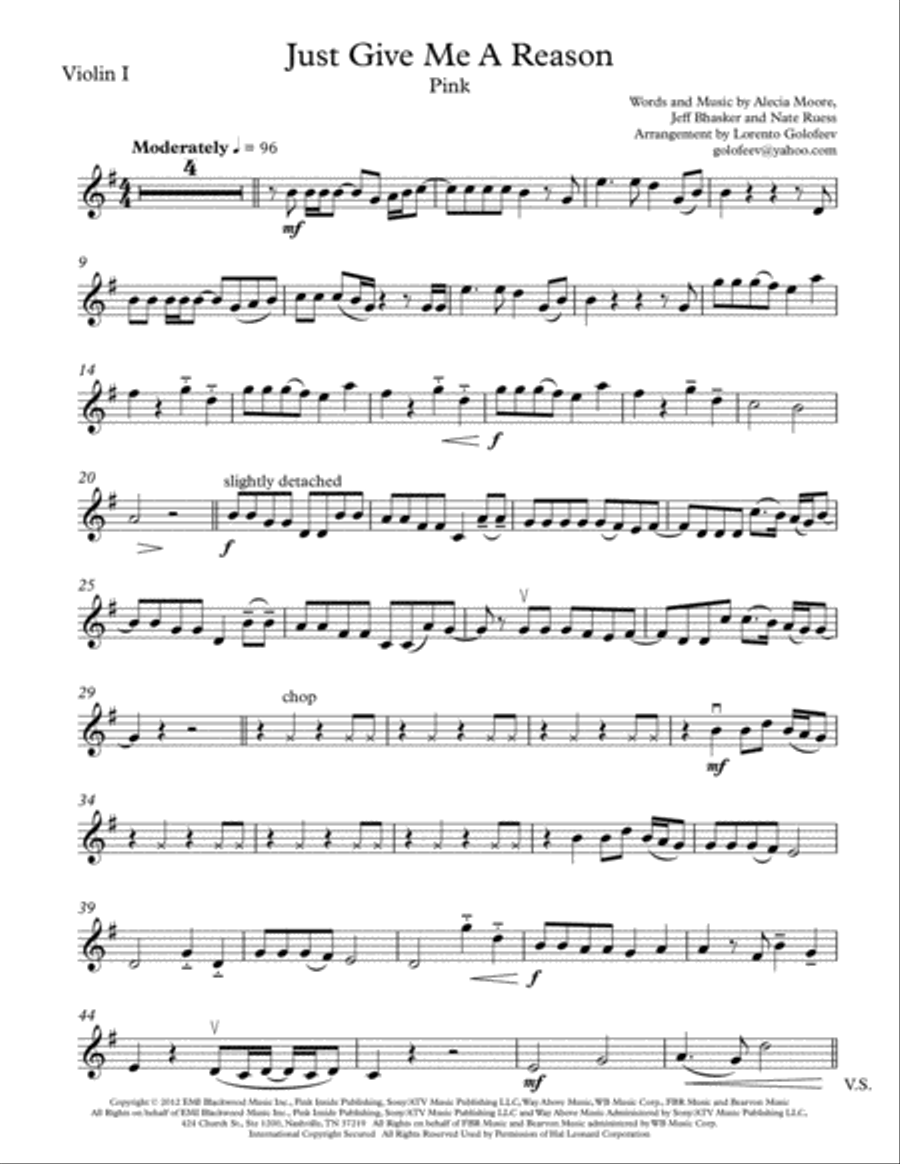 Just Give Me A Reason String Quartet scores gallery preview page 1