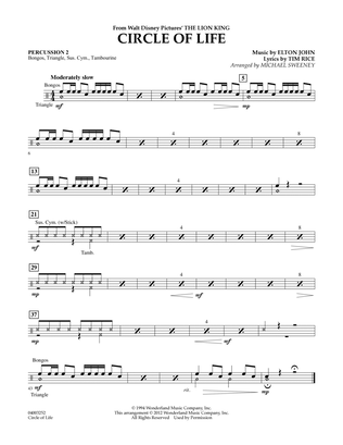 Book cover for Circle of Life (from The Lion King) (arr. Michael Sweeney) - Percussion 2