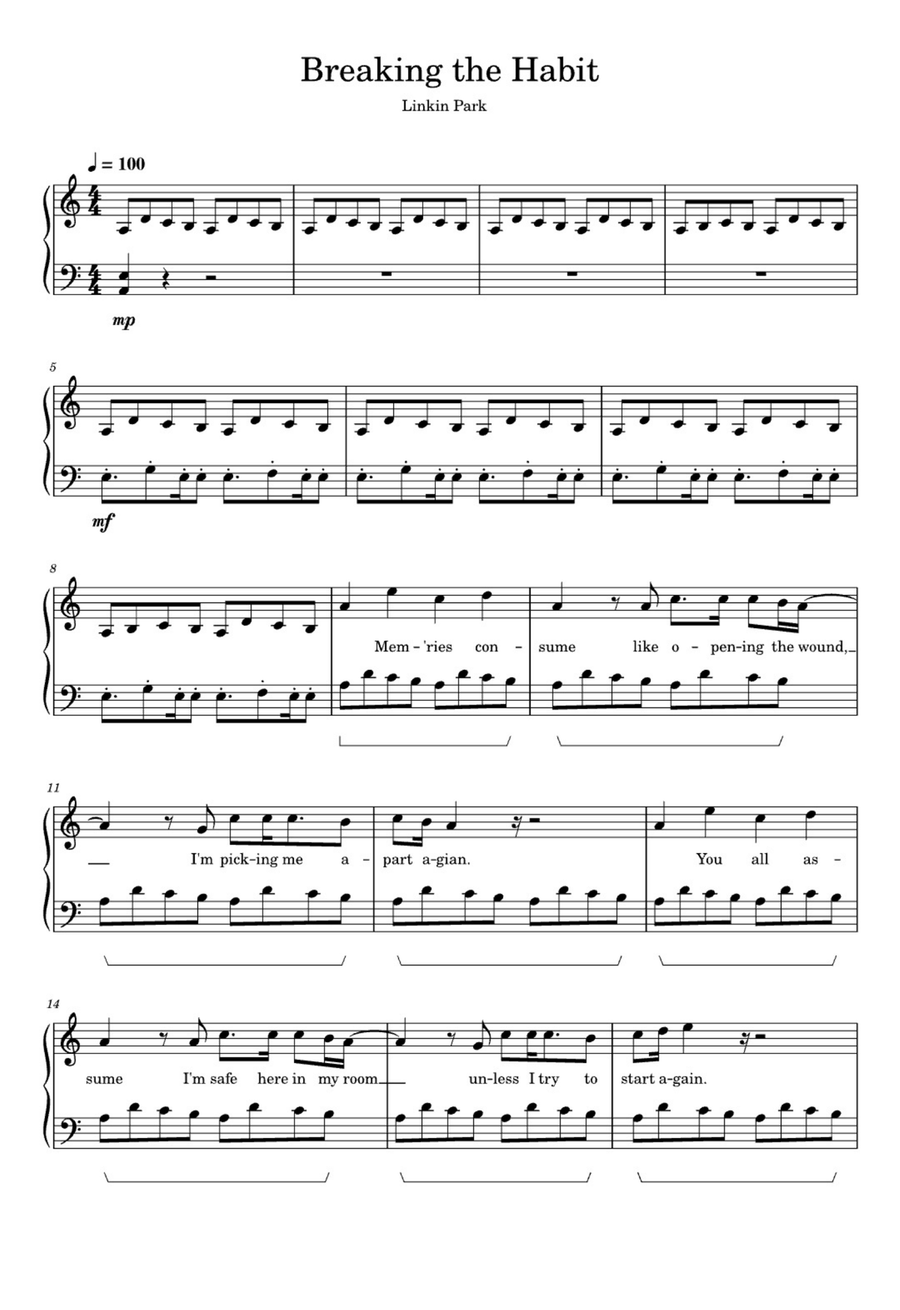 Breaking The Habit Easy Piano scores gallery preview page 1