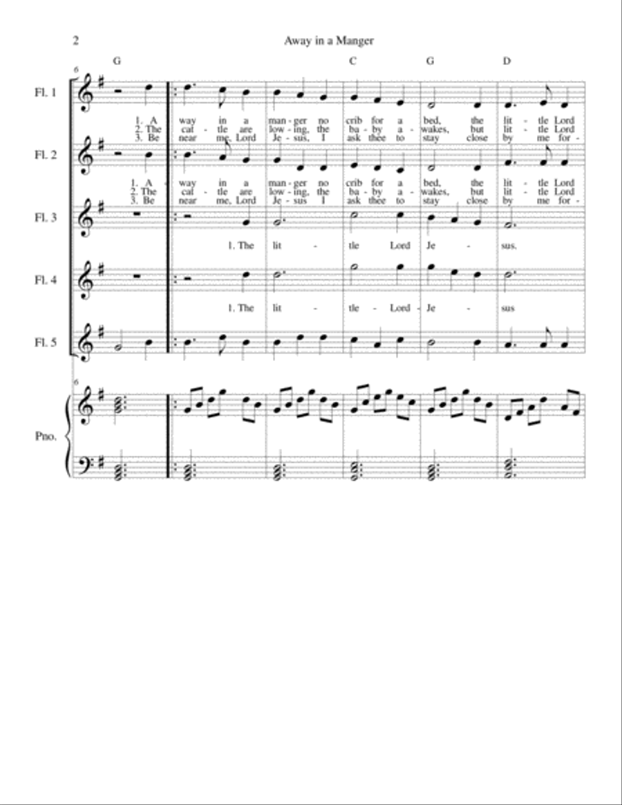 Away in a Manger - flute quintet and piano Woodwind Quintet scores gallery preview page 2