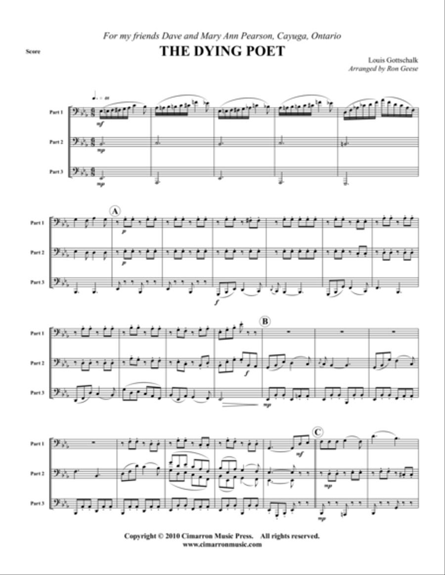 The Dying Poet Brass Trio scores gallery preview page 1