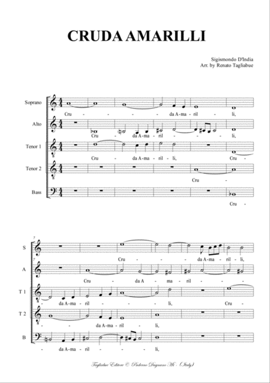 CRUDA AMARILLI - Sigismondo d'India - Arr. for SATTB Choir SATTB scores gallery preview page 2