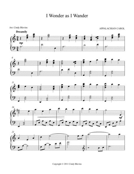 I Wonder as I Wander, Piano Solo, from my book "Holiday Favorites for Piano"﻿ image number null