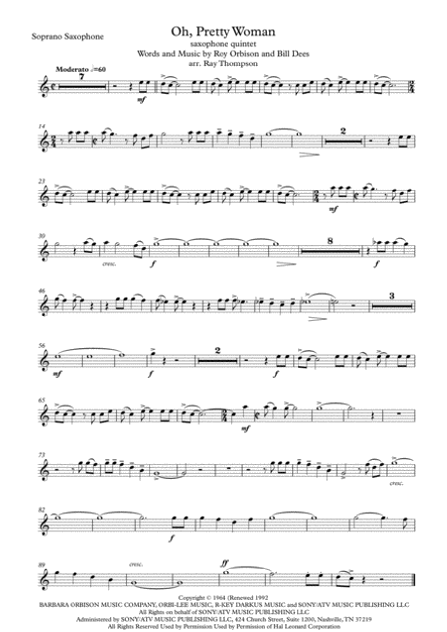 Oh, Pretty Woman Saxophone Quintet scores gallery preview page 5