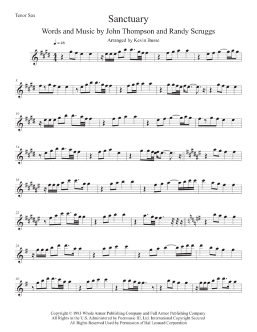 Sanctuary Tenor Saxophone scores gallery preview page 1