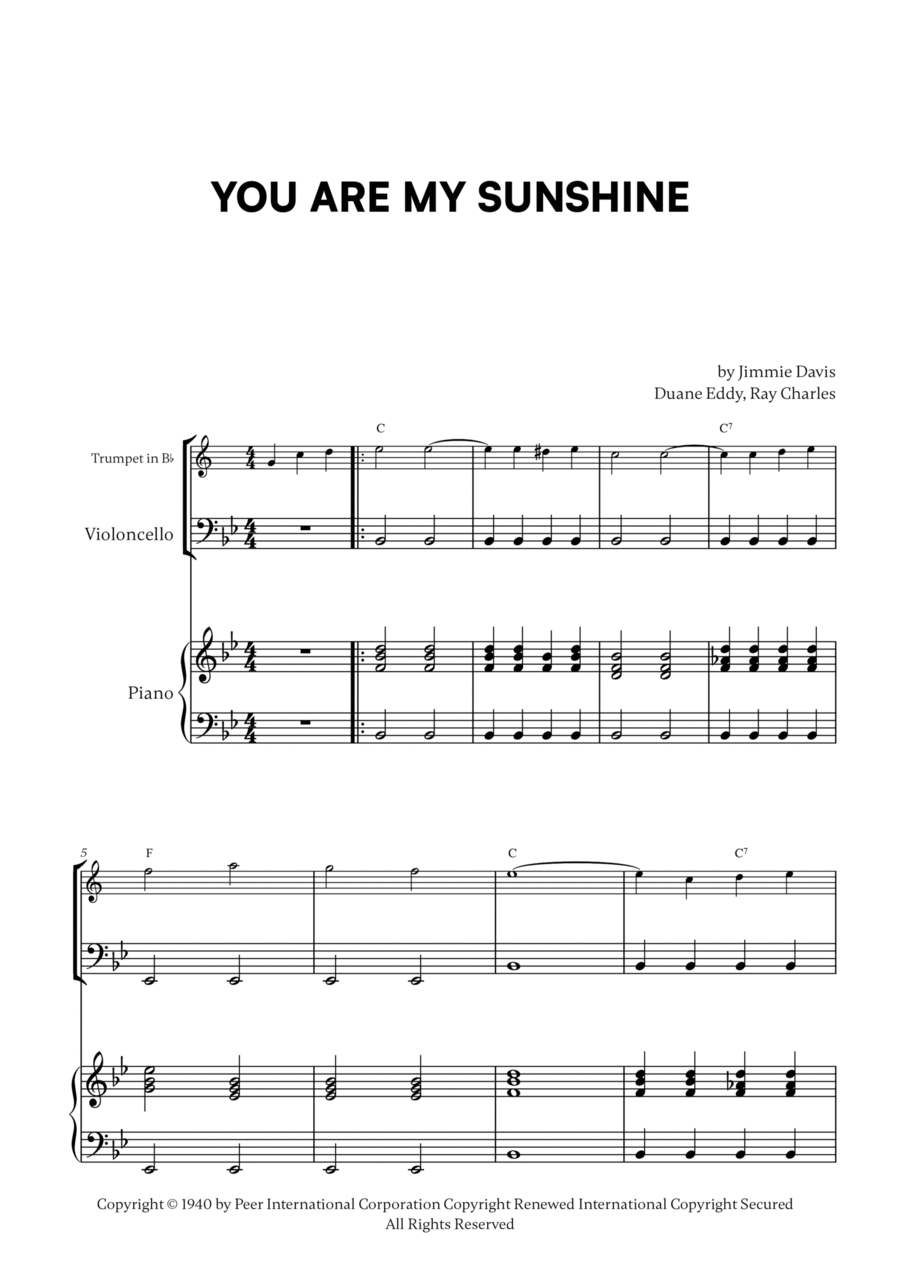 You Are My Sunshine Trumpet Duet scores gallery preview page 1