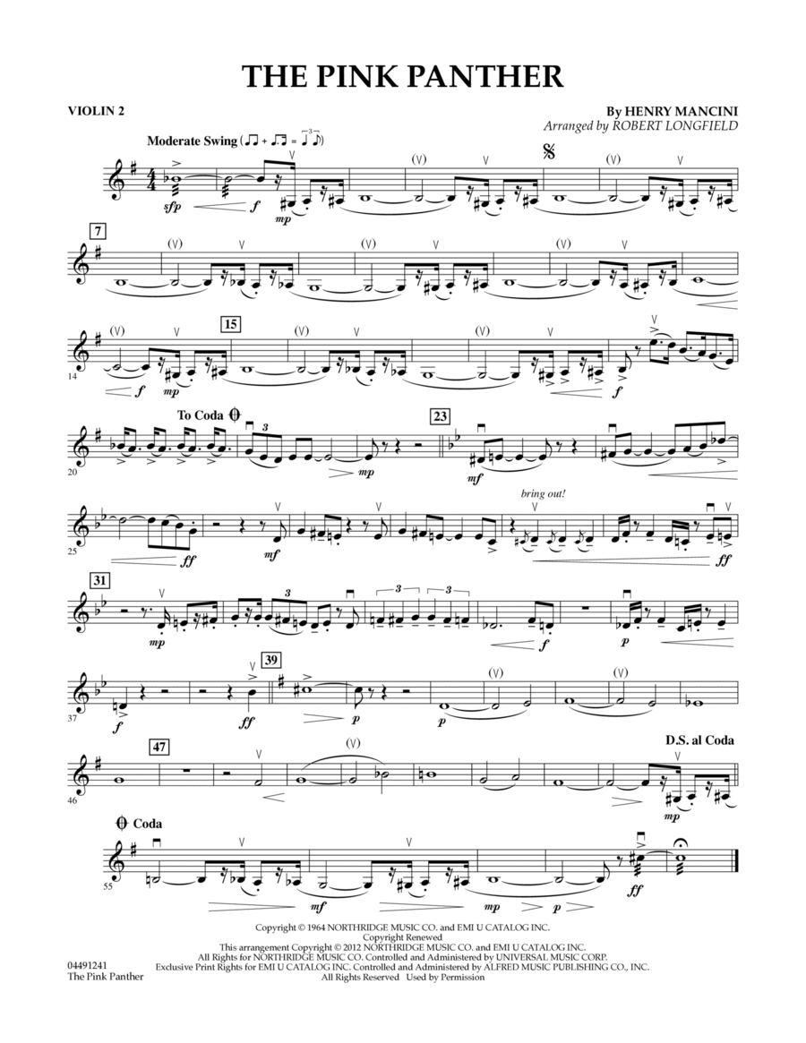 The Pink Panther (arr. Robert Longfield) - Violin 2 String Quartet scores gallery preview page 1