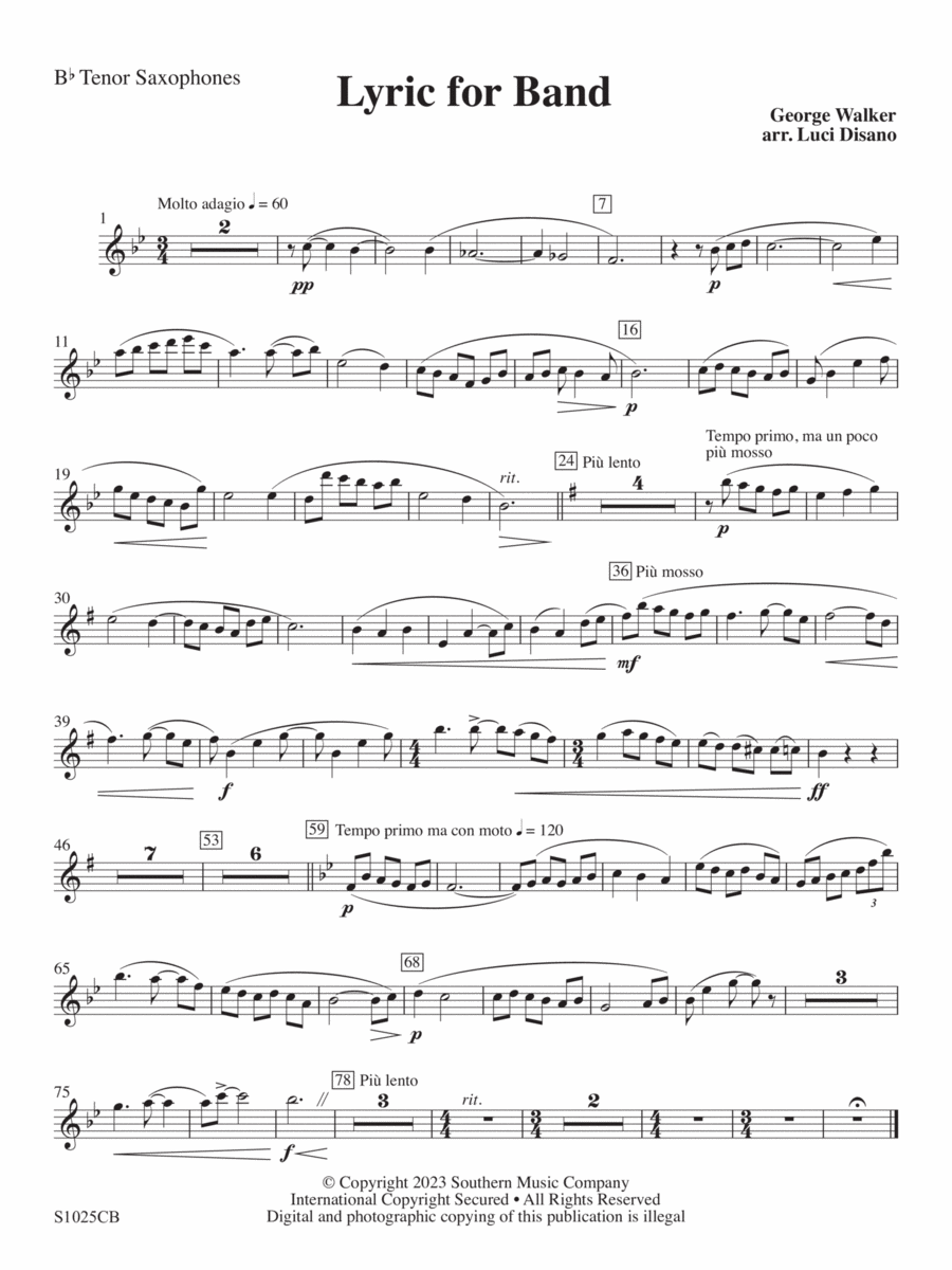 Lyric for Symphonic Band - Tenor Saxophone Concert Band scores gallery preview page 1