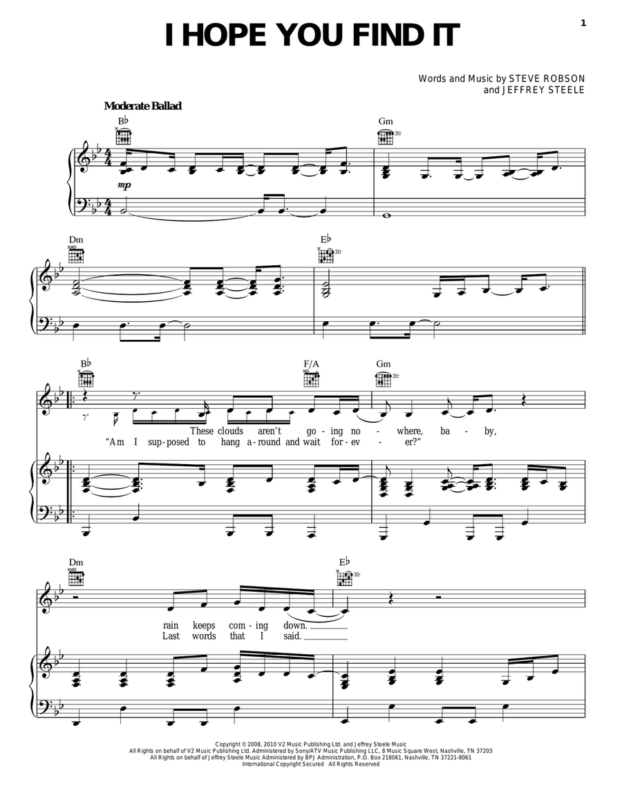 I Hope You Find It I Hope You Find It Piano, Vocal, Guitar scores gallery preview page 1