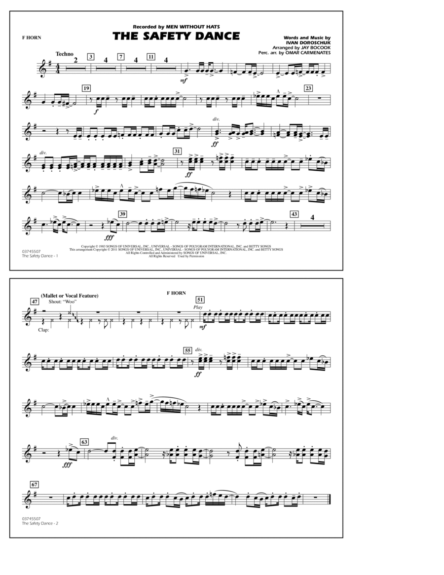 The Safety Dance - F Horn Marching Band scores gallery preview page 1