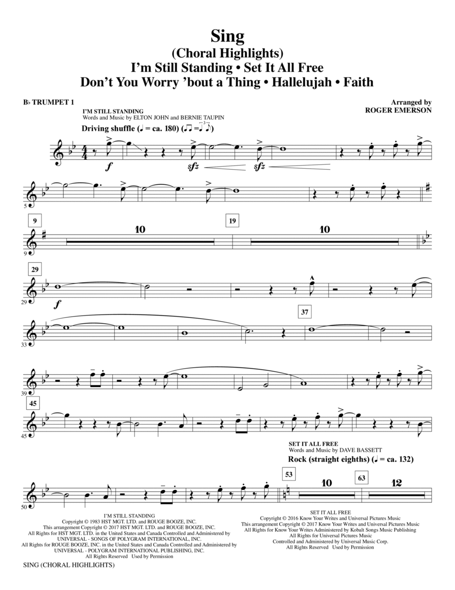 Sing (Choral Highlights) - Bb Trumpet 1 Choir scores gallery preview page 1