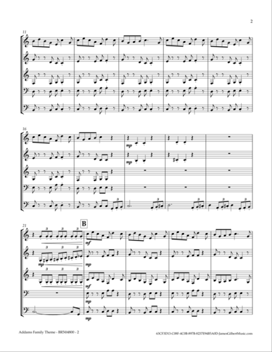 The Addams Family Theme Brass Ensemble scores gallery preview page 5