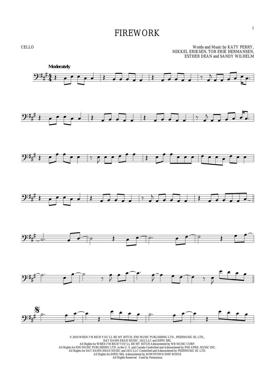 Firework Firework Cello Solo scores gallery preview page 1
