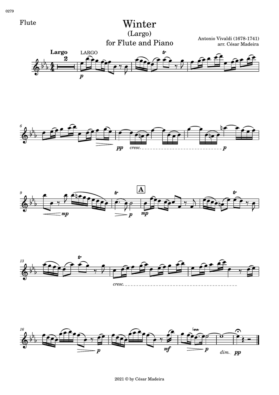 Book cover for Winter by Vivaldi - Flute and Piano - II. Largo (Individual Parts)