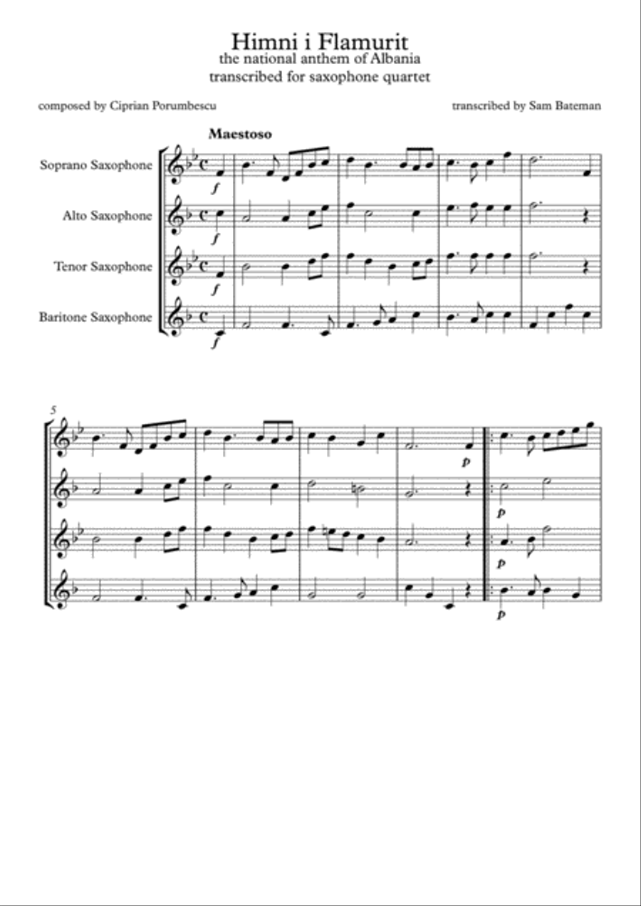 Himni i Flamurit Woodwind Quartet scores gallery preview page 1