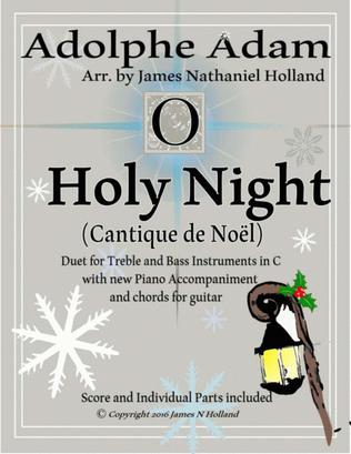 Book cover for O Holy Night (Cantique de Noel) Adolphe Adam Duet for Treble and Bass Instruments in C