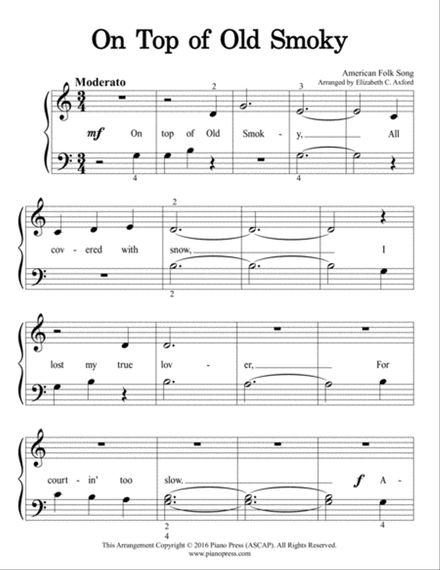 On Top of Old Smoky Easy Piano scores gallery preview page 2