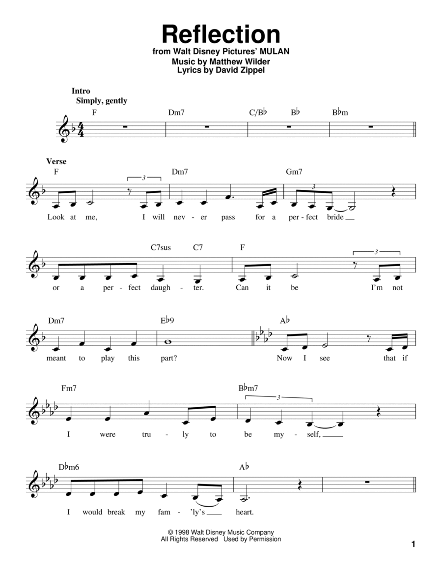 Reflection (from Mulan) Voice scores gallery preview page 1