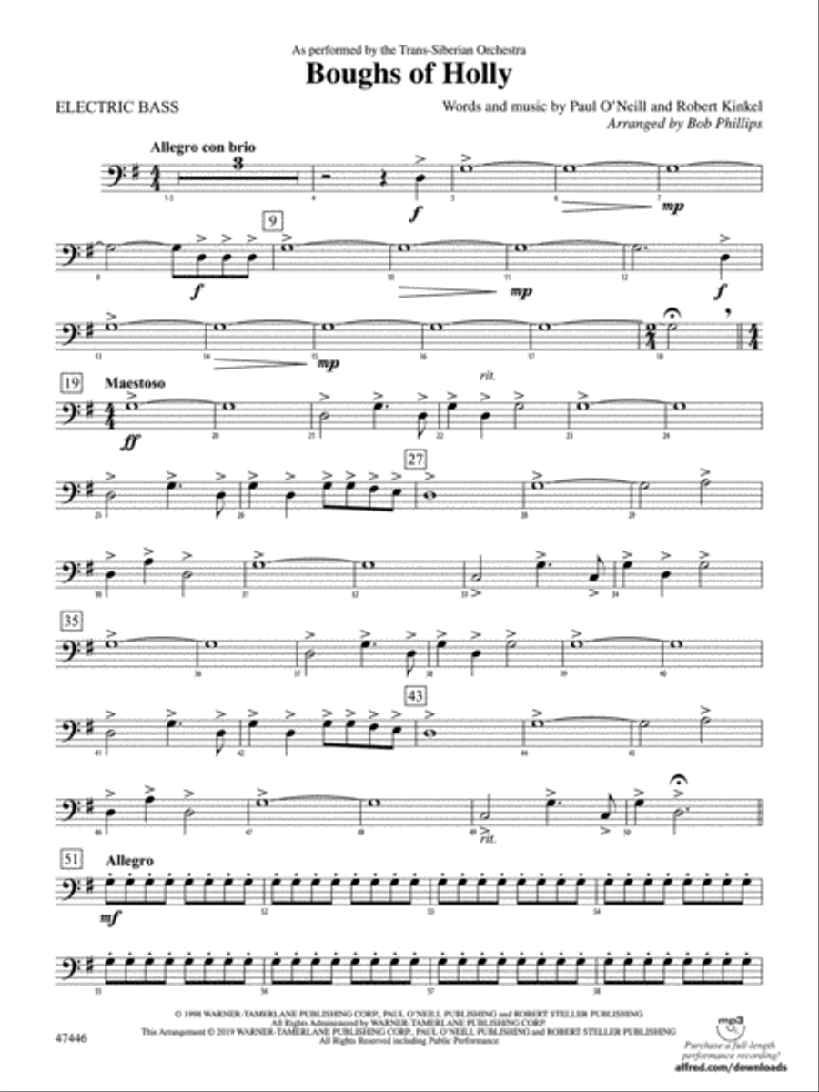 Boughs of Holly: Electric Bass Concert Band scores gallery preview page 1