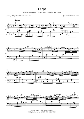 Largo from Piano Concerto No.5 in F Minor BWV 1056 Arranged for Solo Piano
