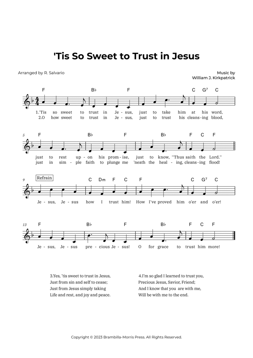'Tis So Sweet to Trust in Jesus (Key of F Major) image number null
