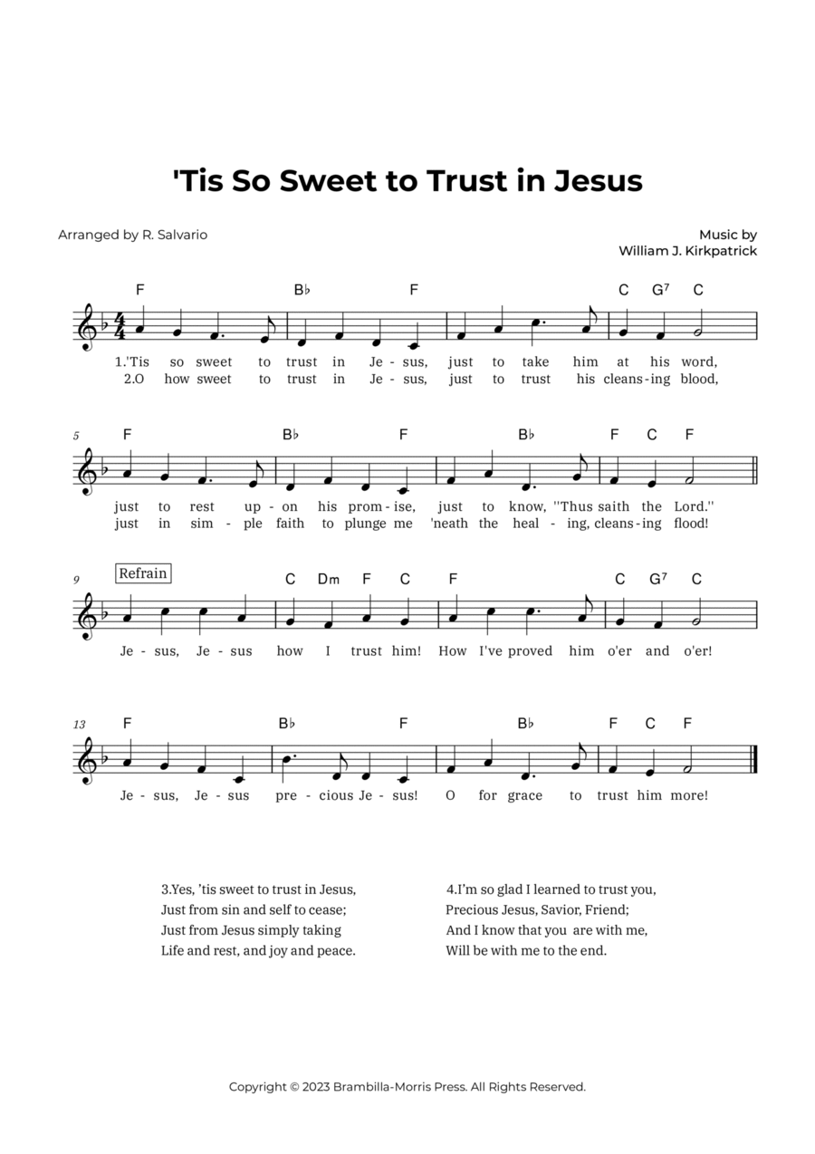 'Tis So Sweet to Trust in Jesus (Key of F Major) Piano scores gallery preview page 1