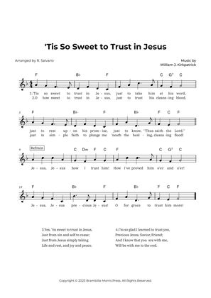 'Tis So Sweet to Trust in Jesus (Key of F Major)