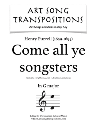 Book cover for PURCELL: Come all ye songsters (transposed to G major)
