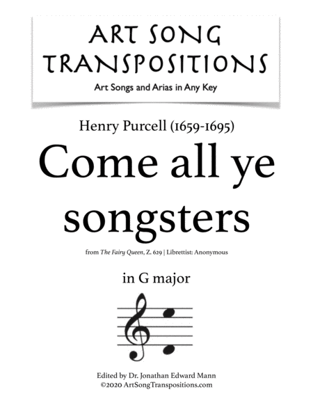 PURCELL: Come all ye songsters (transposed to G major)