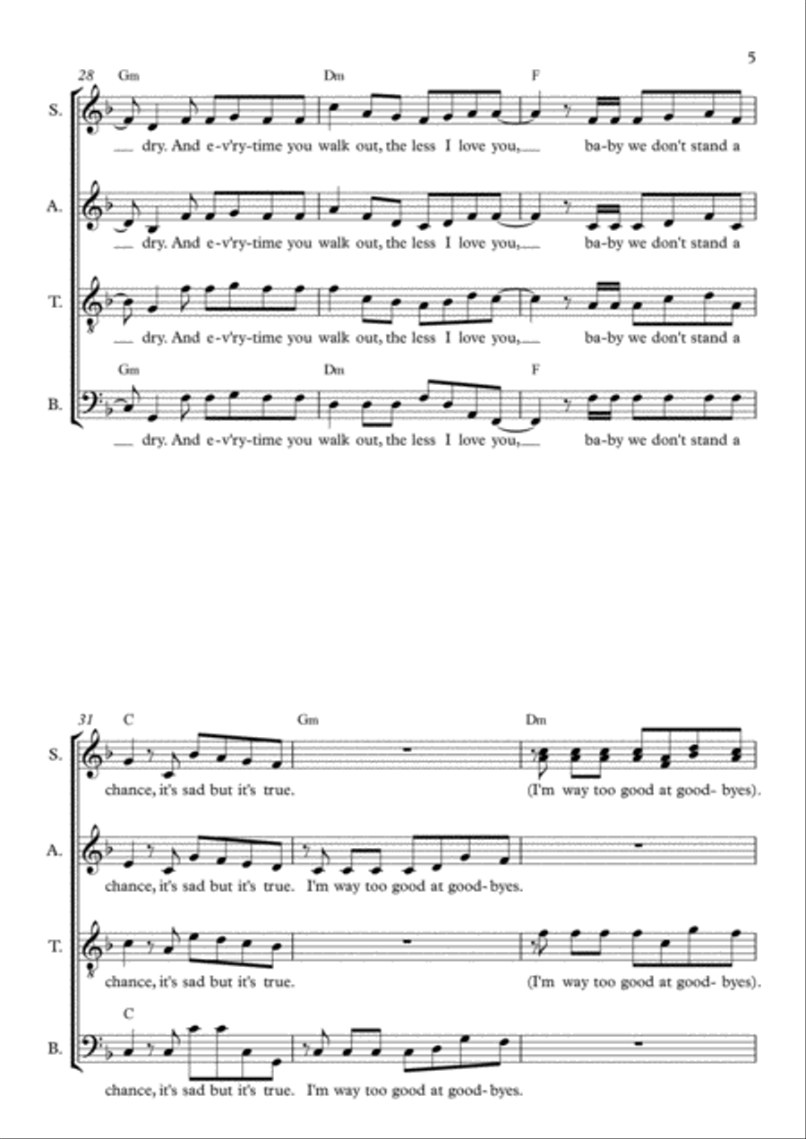 Too Good At Goodbyes Too Good At Goodbyes 4-Part scores gallery preview page 5