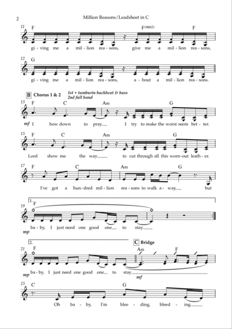 Million Reasons Piano scores gallery preview page 2