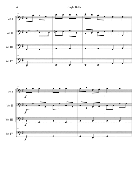 Jingle Bells for multilevel cello quartet. SCORE & PARTS. image number null