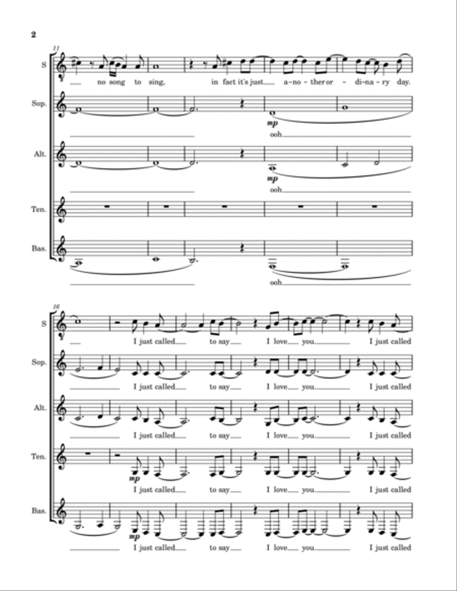 I Just Called To Say I Love You 4-Part scores gallery preview page 2