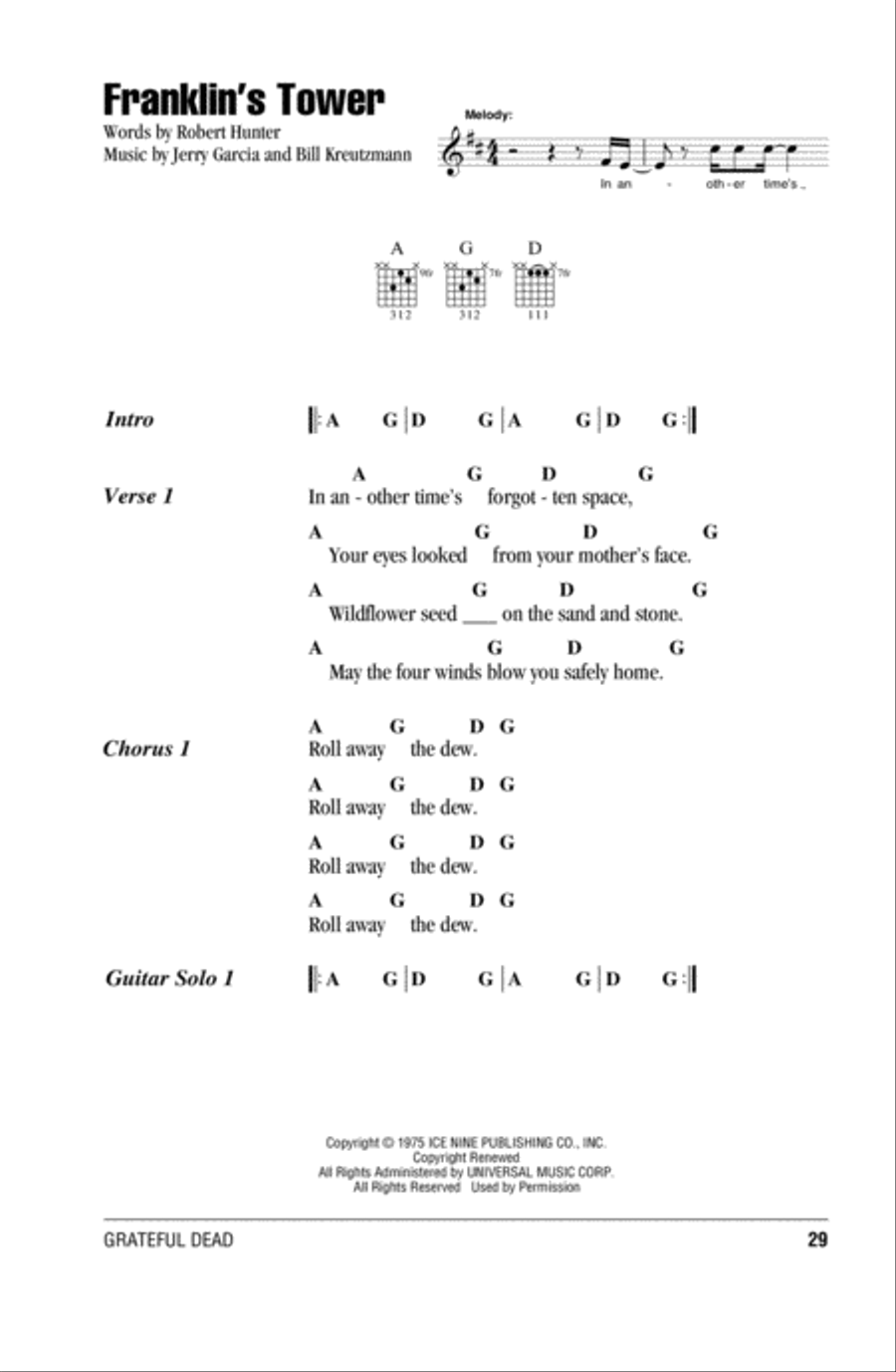Franklin's Tower Acoustic Guitar scores gallery preview page 1