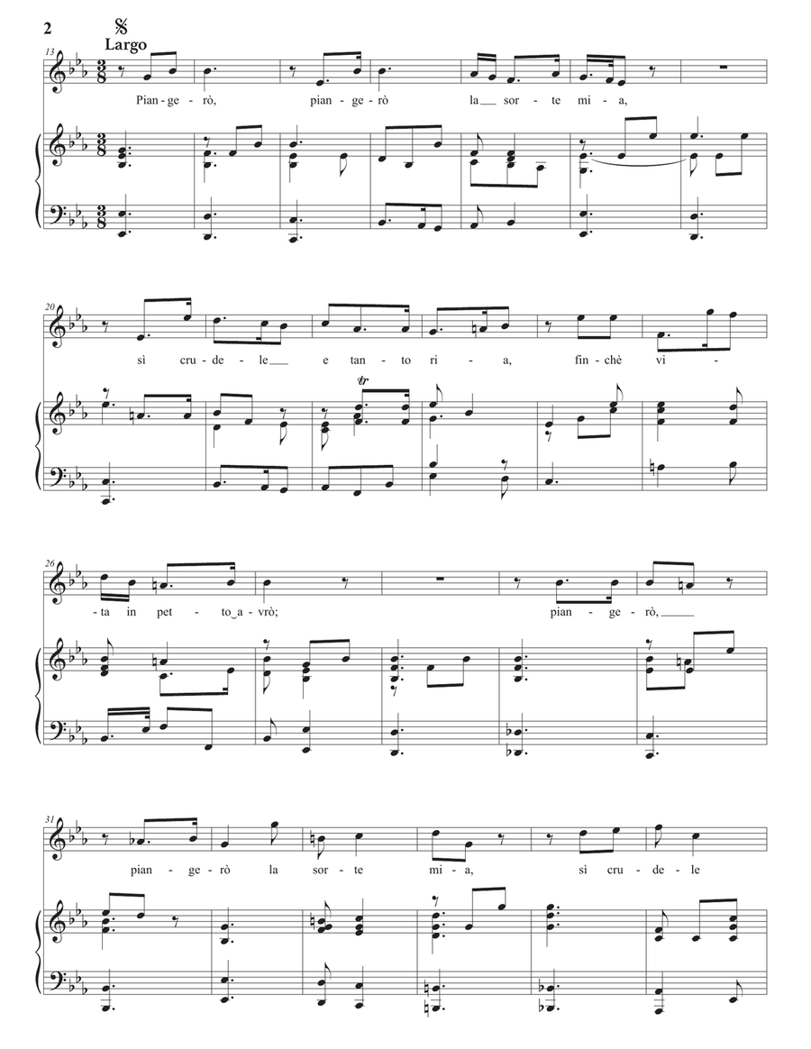 HANDEL: Piangerò la sorte mia (transposed to E-flat major) Piano, Vocal scores gallery preview page 3
