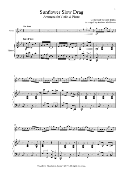 Sunflower Slow Drag arranged for Violin and Piano image number null