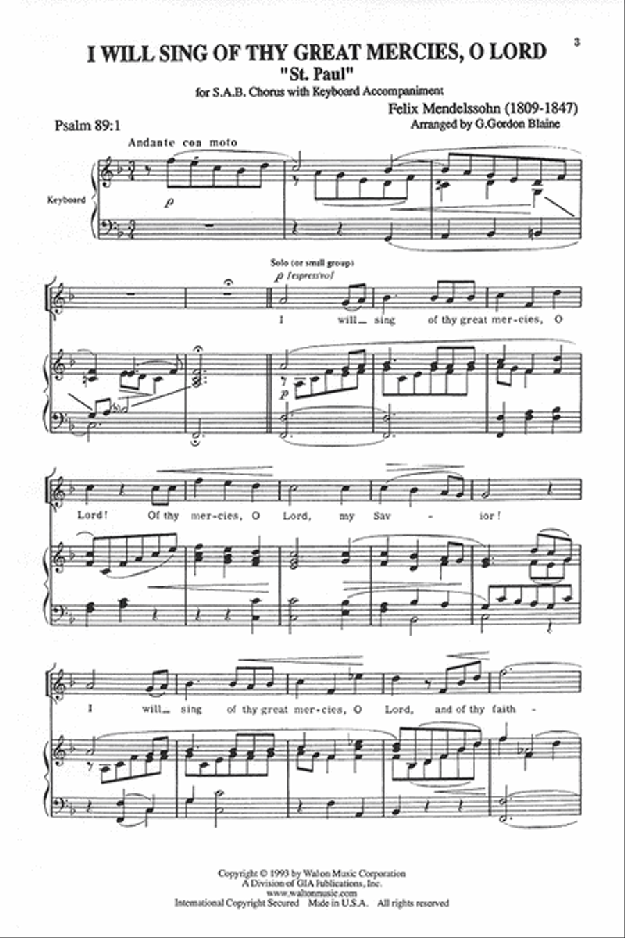 I Will Sing of Thy Great Mercies, O Lord 3-Part scores gallery preview page 2