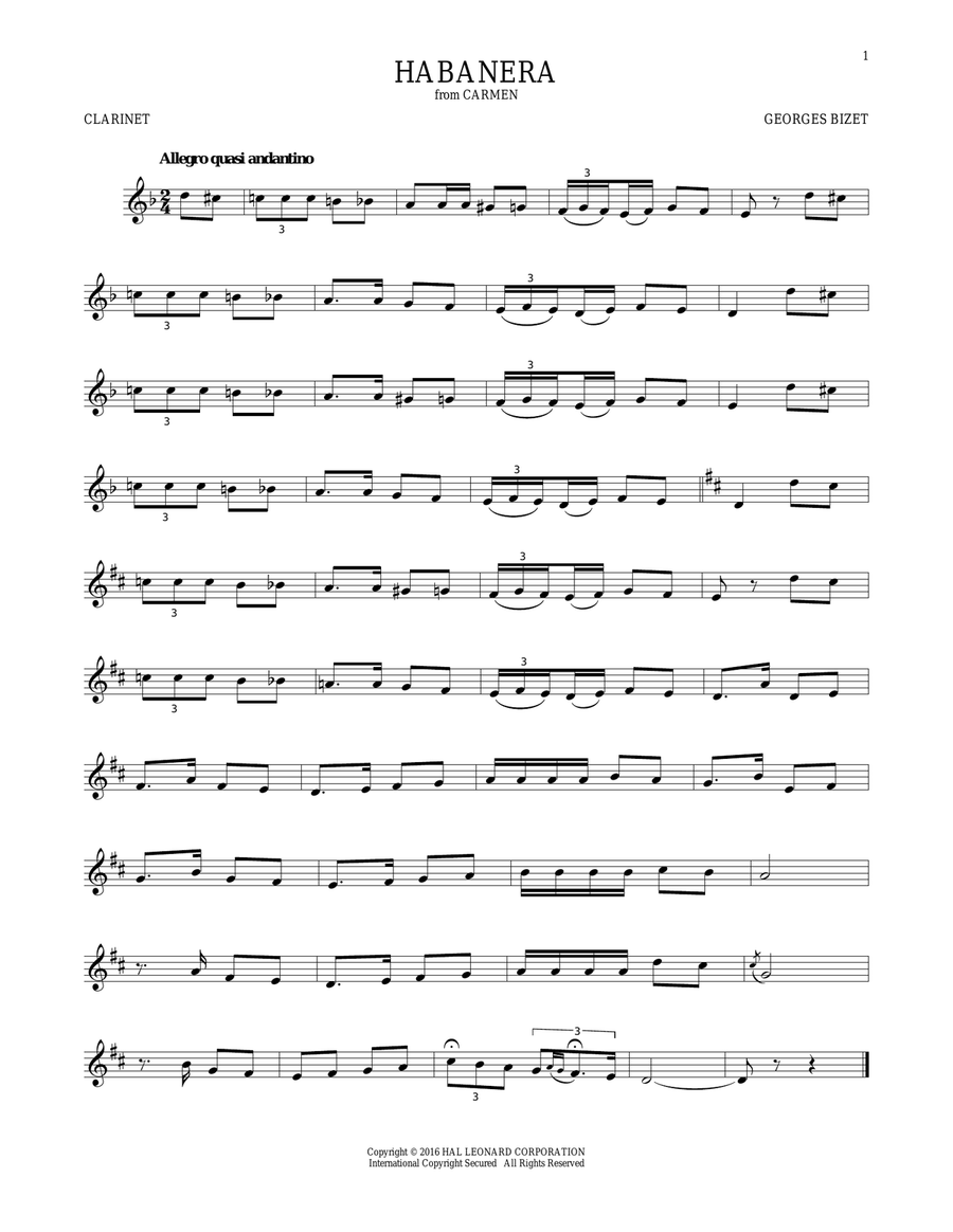 Habanera Clarinet Solo scores gallery preview page 1