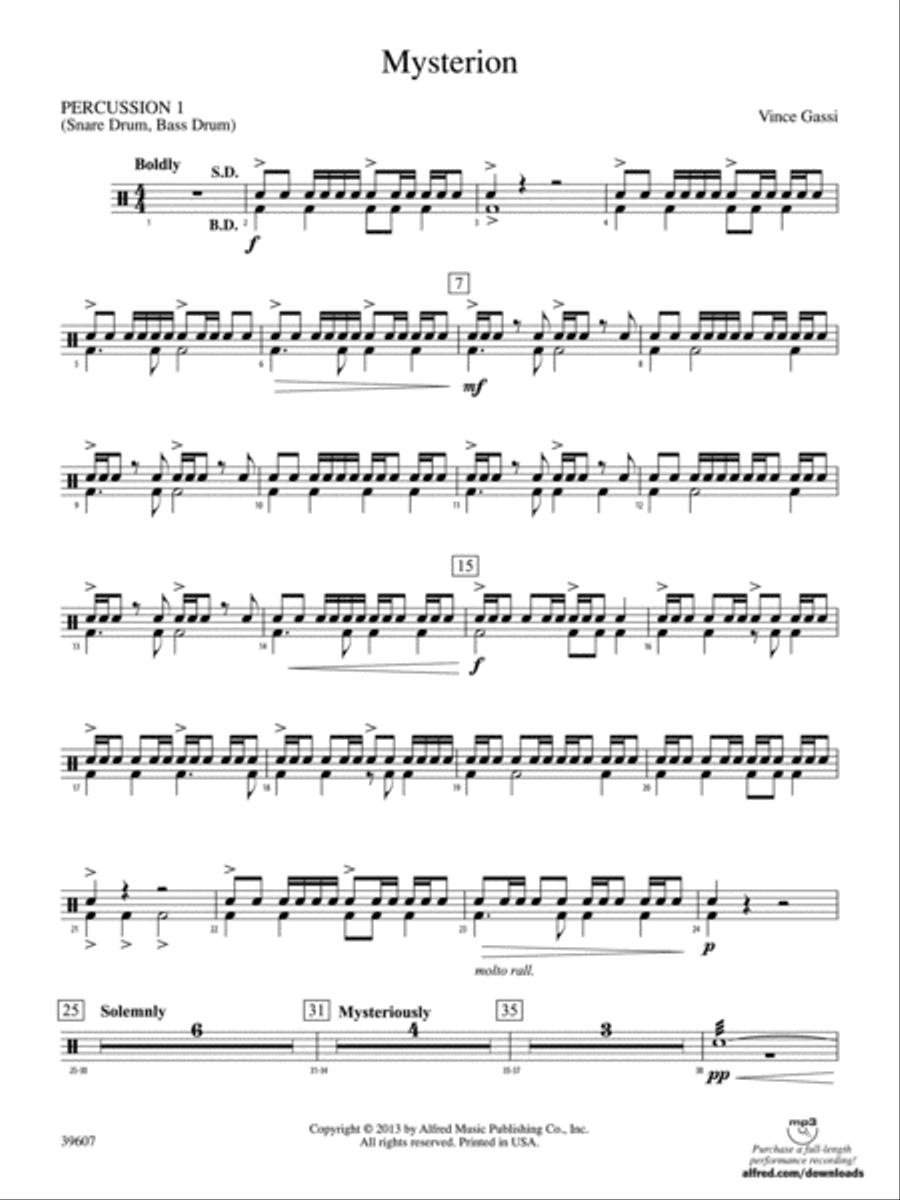 Mysterion: 1st Percussion Concert Band scores gallery preview page 1