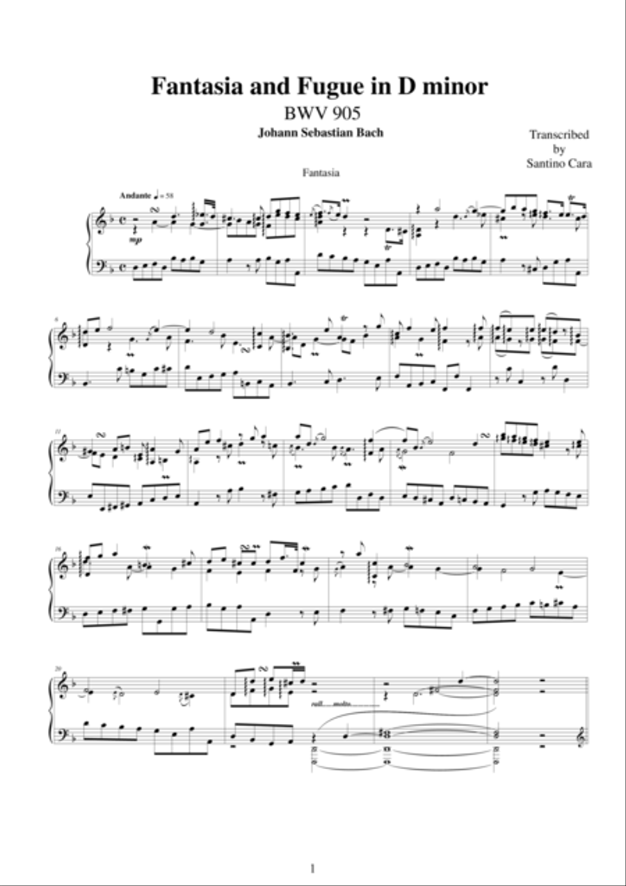 Fantasia and Fugue in D minor BWV 905 Piano Solo scores gallery preview page 1