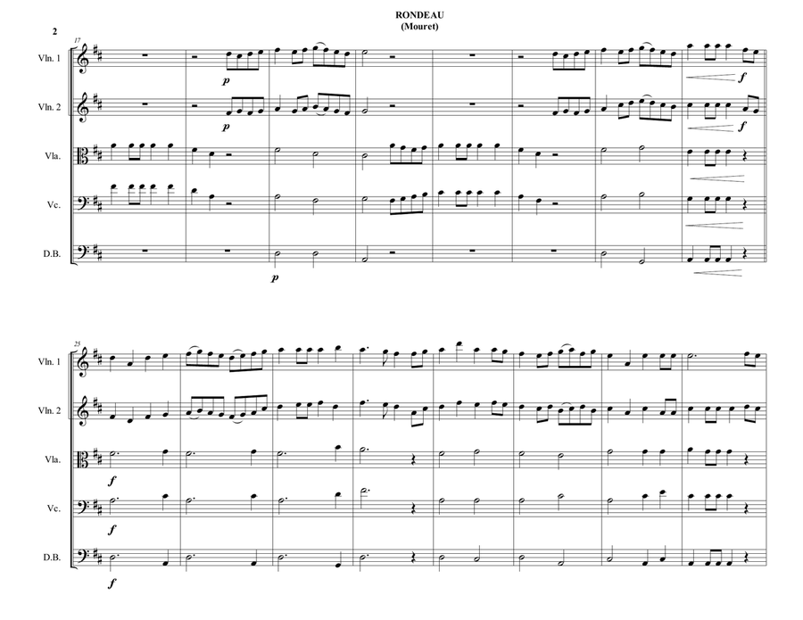 Rondeau (Mouret) - String Orchestra - Intermediate String Quartet scores gallery preview page 2