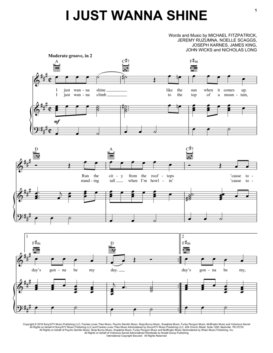 I Just Wanna Shine Piano, Vocal, Guitar scores gallery preview page 1
